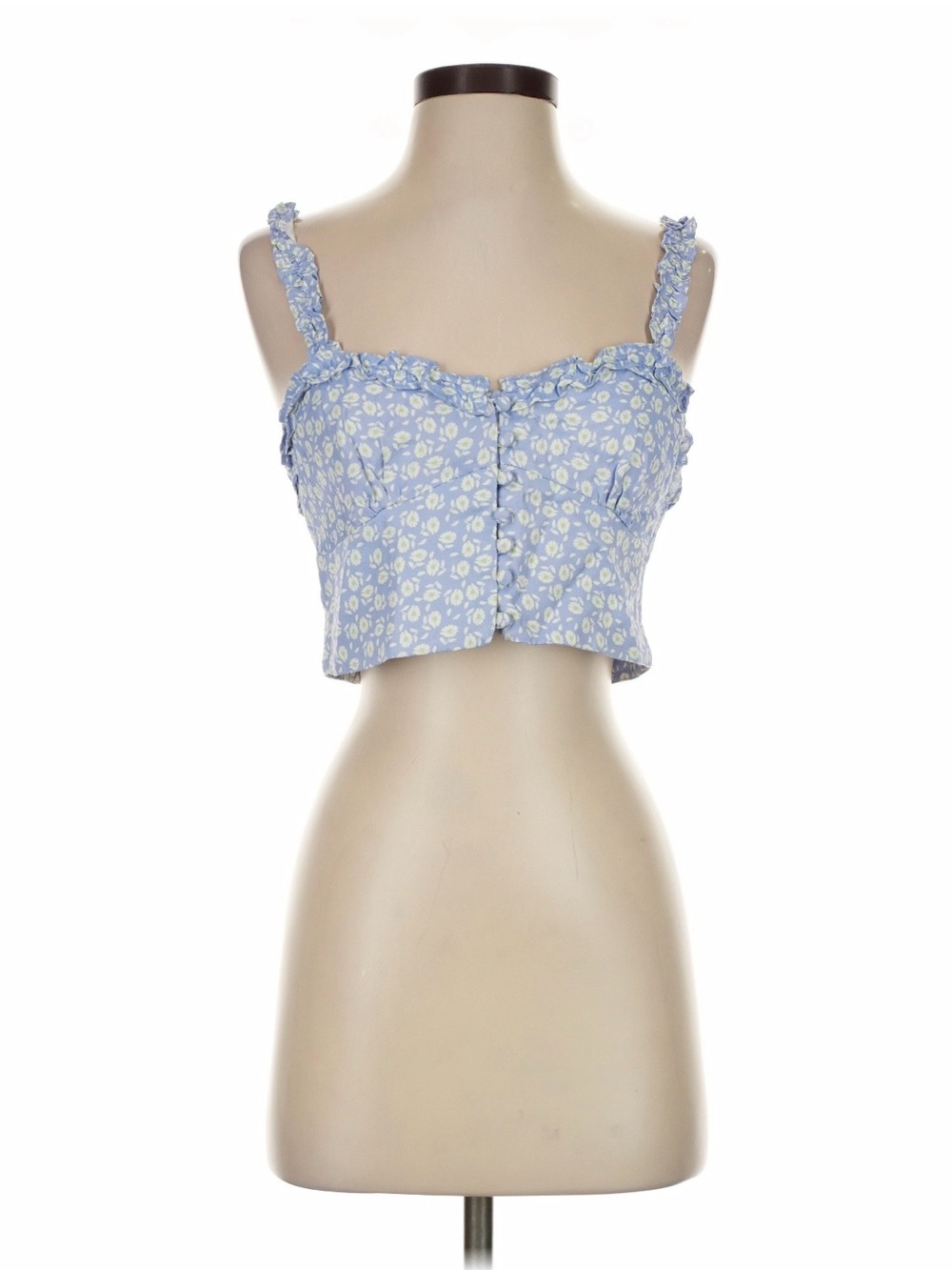 Zara Blue Floral Ruffled Crop Top